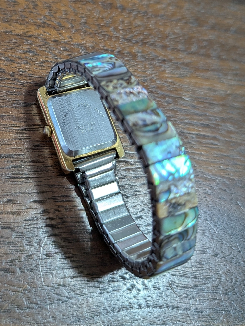 Abalone Shell Rectangular Gold-Tone Watch - Picture 4 of 6
